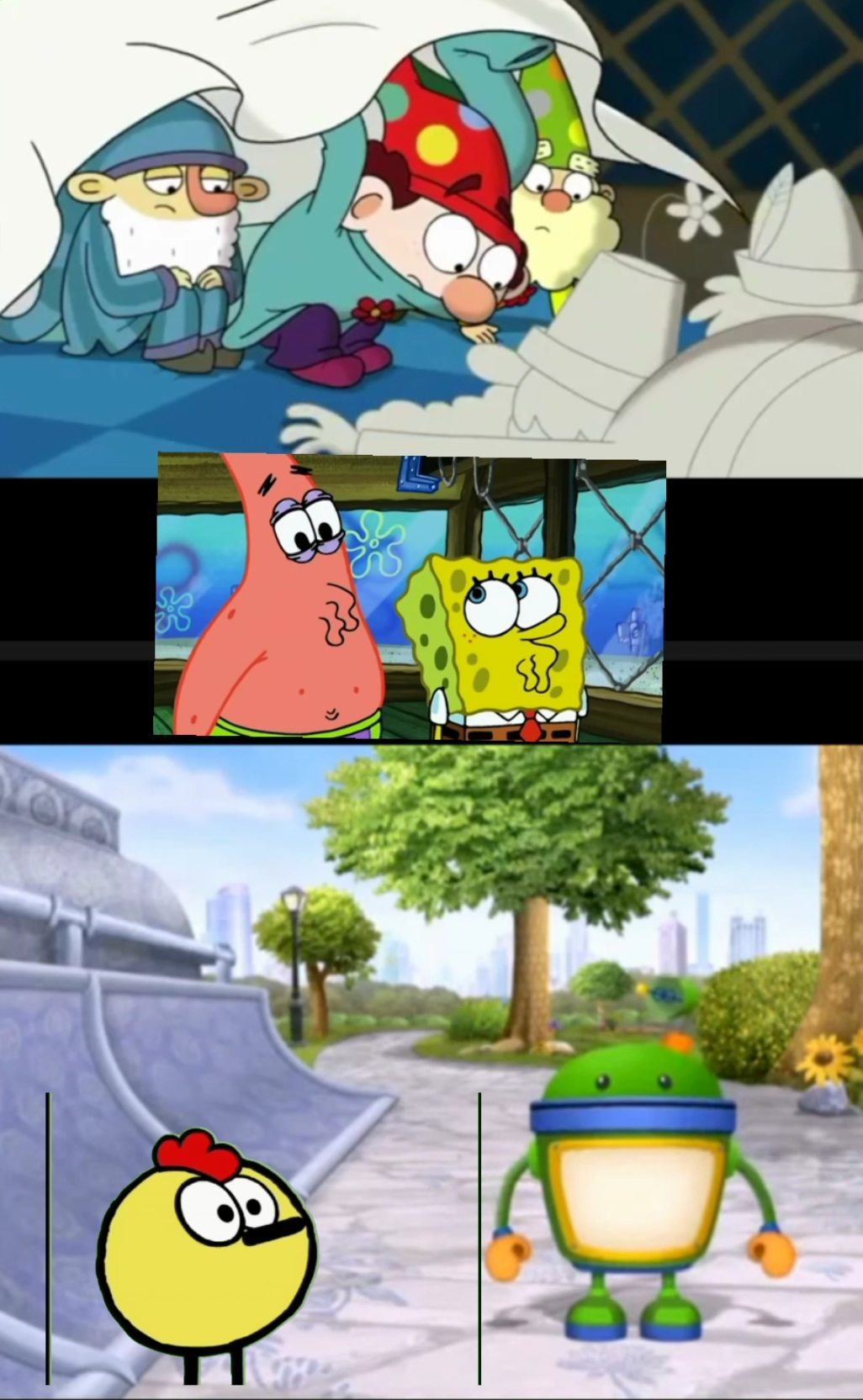 Bot with peep Patrick spongebob sleepy dopey and happy Blank Meme Template