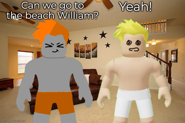 StevlynStandard asked william if they can go to the beach | Can we go to the beach William? Yeah! | image tagged in beach,william,stevlynstandard | made w/ Imgflip meme maker