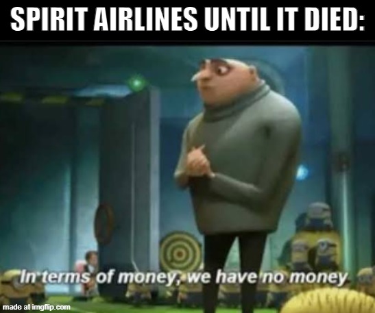 R.I.P Spirit Airlines :( | Spirit Airlines until it died: | image tagged in in terms of money | made w/ Imgflip meme maker
