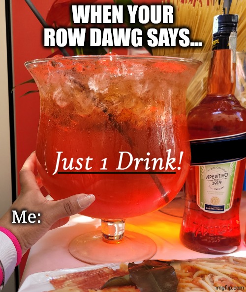 Alcoholic Minds | When your row dawg says... Me: | image tagged in alcoholic minds | made w/ Imgflip meme maker