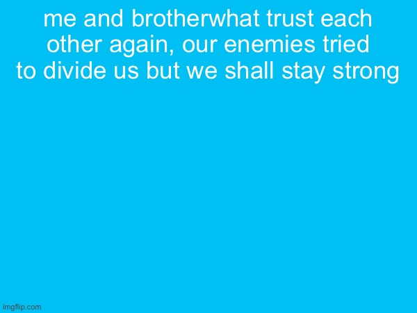 i’m tired as i have pulled an all nighter, i will sleep in a bit | me and brotherwhat trust each other again, our enemies tried to divide us but we shall stay strong | made w/ Imgflip meme maker