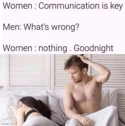 Funny because it's true | image tagged in men and women,communication,nothing,silence,relationships,difference between men and women | made w/ Imgflip meme maker