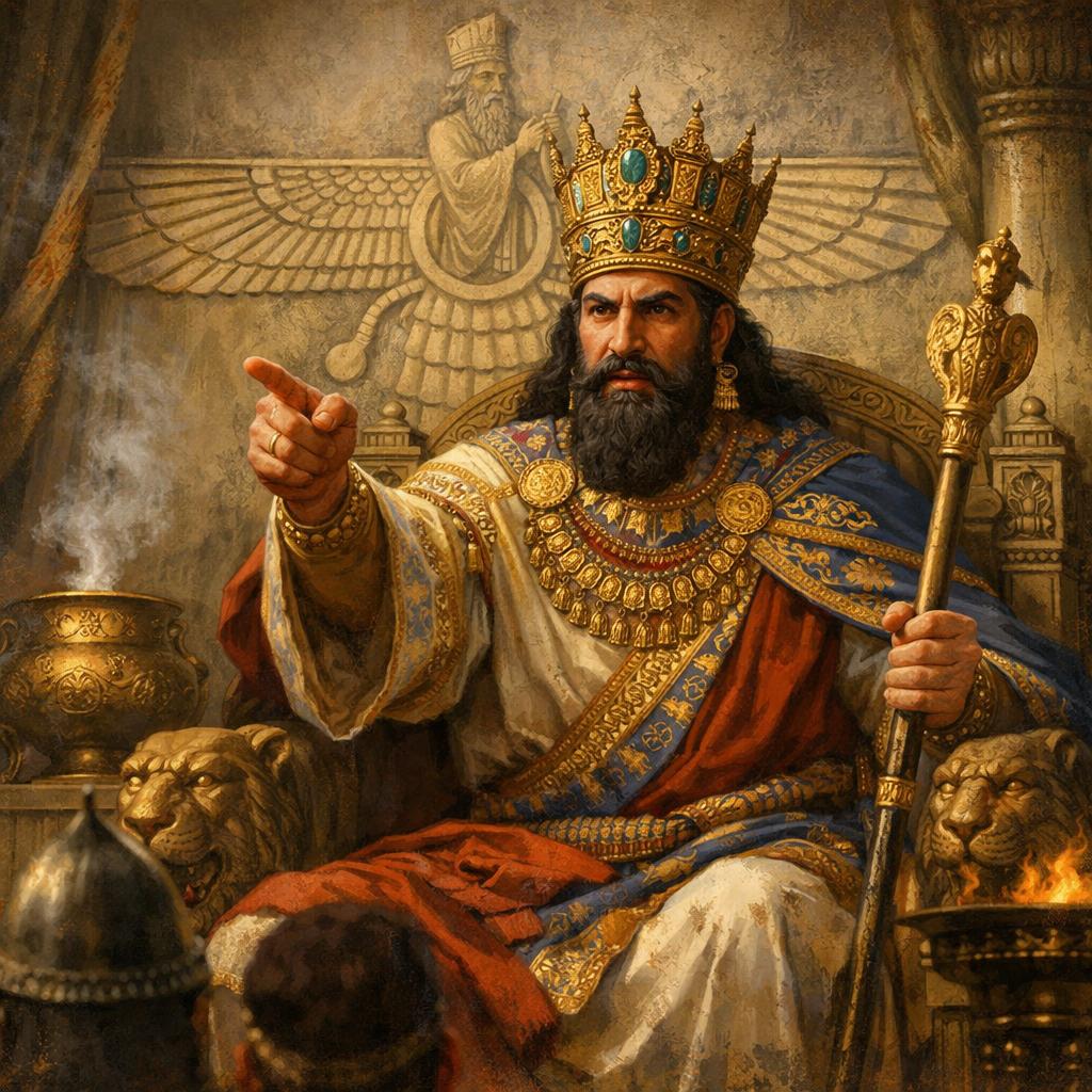 Darius the Great speaks from his throne Blank Meme Template