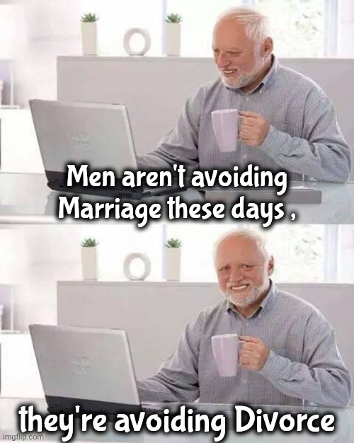 Love and Money | Men aren't avoiding Marriage these days , they're avoiding Divorce | image tagged in memes,hide the pain harold,what did it cost,in and out,commitment,still a better love story than twilight | made w/ Imgflip meme maker