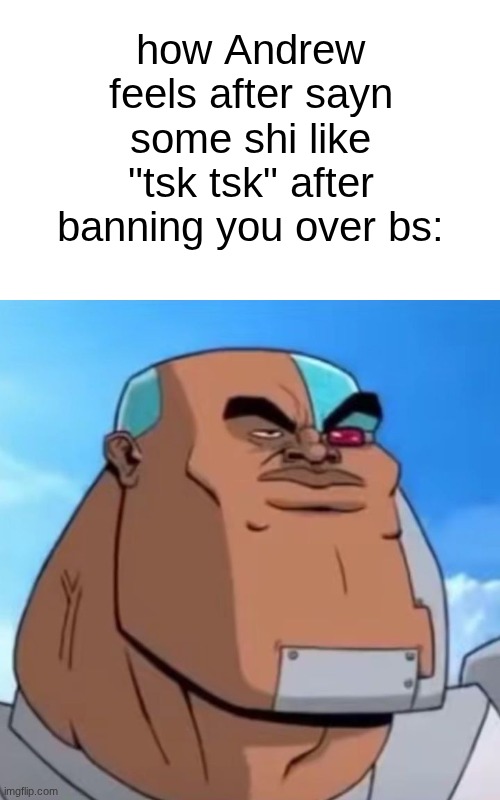 I wonder how he makes a living and pays his bills when he spends all day arguing with teenagers | how Andrew feels after sayn some shi like "tsk tsk" after banning you over bs: | image tagged in how bro felt after saying that | made w/ Imgflip meme maker