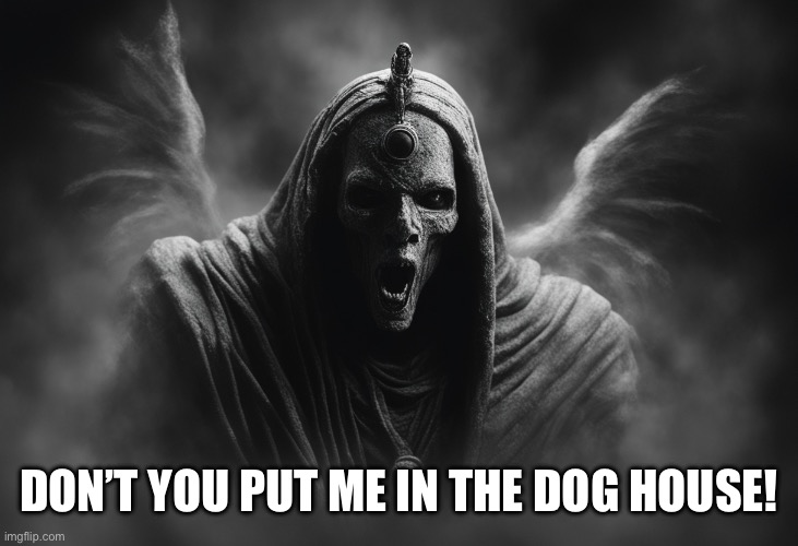 Raging Osiris | Don’t you put me in the dog house! | image tagged in raging osiris,dogs,dogs house | made w/ Imgflip meme maker