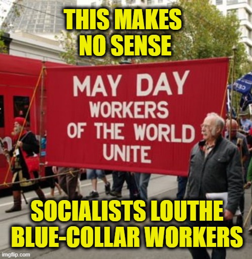 More Leftist Logic | This makes 
no sense; Socialists louthe
blue-collar workers | image tagged in workers,socialists | made w/ Imgflip meme maker