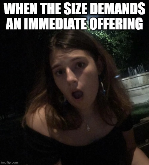 Immediate Offering | When the size demands an immediate offering | image tagged in sex jokes | made w/ Imgflip meme maker