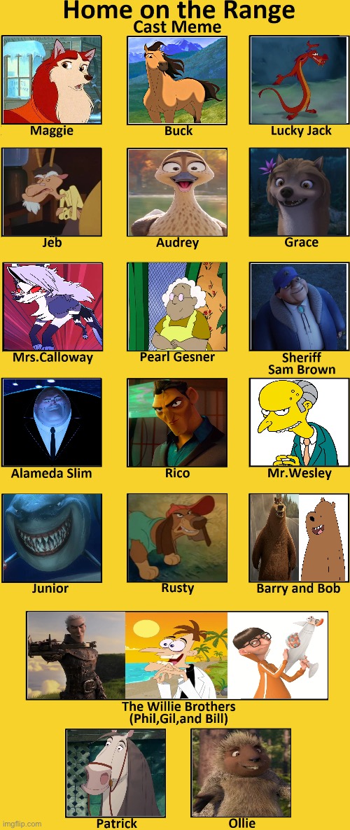 Home on the Range Cast (My Version) | image tagged in home on the range | made w/ Imgflip meme maker