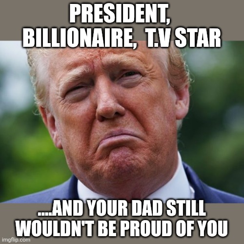 Classic case.. | President,  billionaire,  t.v star; ....and your dad still wouldn't be proud of you | image tagged in trump cry tears loser,remix | made w/ Imgflip meme maker