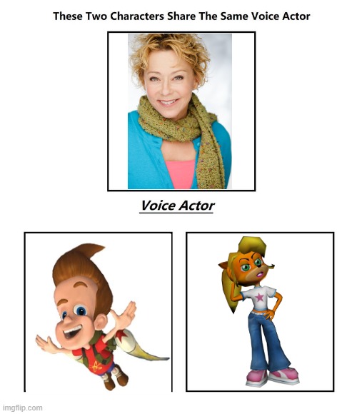 Debi Derryberry | image tagged in same voice actor,debi derryberry,jimmy neutron,crash bandicoot,activision,nickelodeon | made w/ Imgflip meme maker
