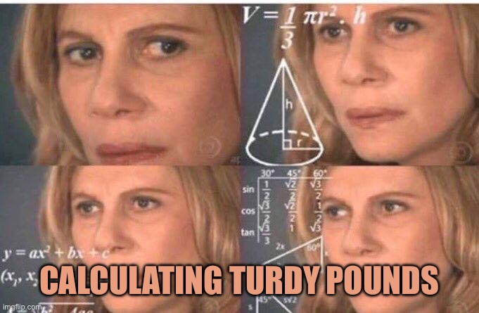 Math lady/Confused lady | Calculating turdy pounds | image tagged in math lady/confused lady | made w/ Imgflip meme maker