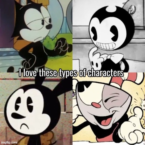 I love rip off Mickeys lmao | image tagged in felix the cat,cuphead,bendy,oswald | made w/ Imgflip meme maker