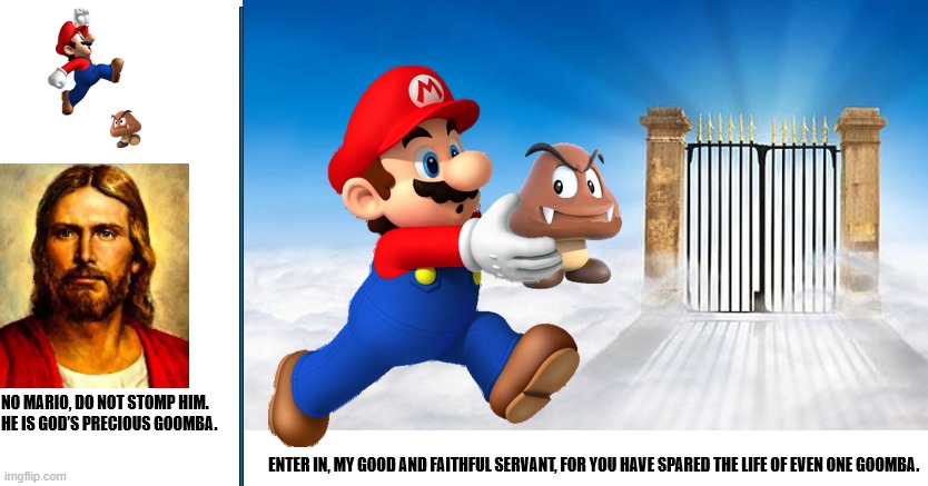 Mario takes a Goomba to Heaven | made w/ Imgflip meme maker