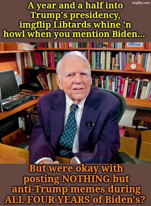 Didja ever wonder why... | A year and a half into Trump's presidency, imgflip Libtards whine 'n howl when you mention Biden... But were okay with posting NOTHING but anti-Trump memes during ALL FOUR YEARS of Biden's? | made w/ Imgflip meme maker
