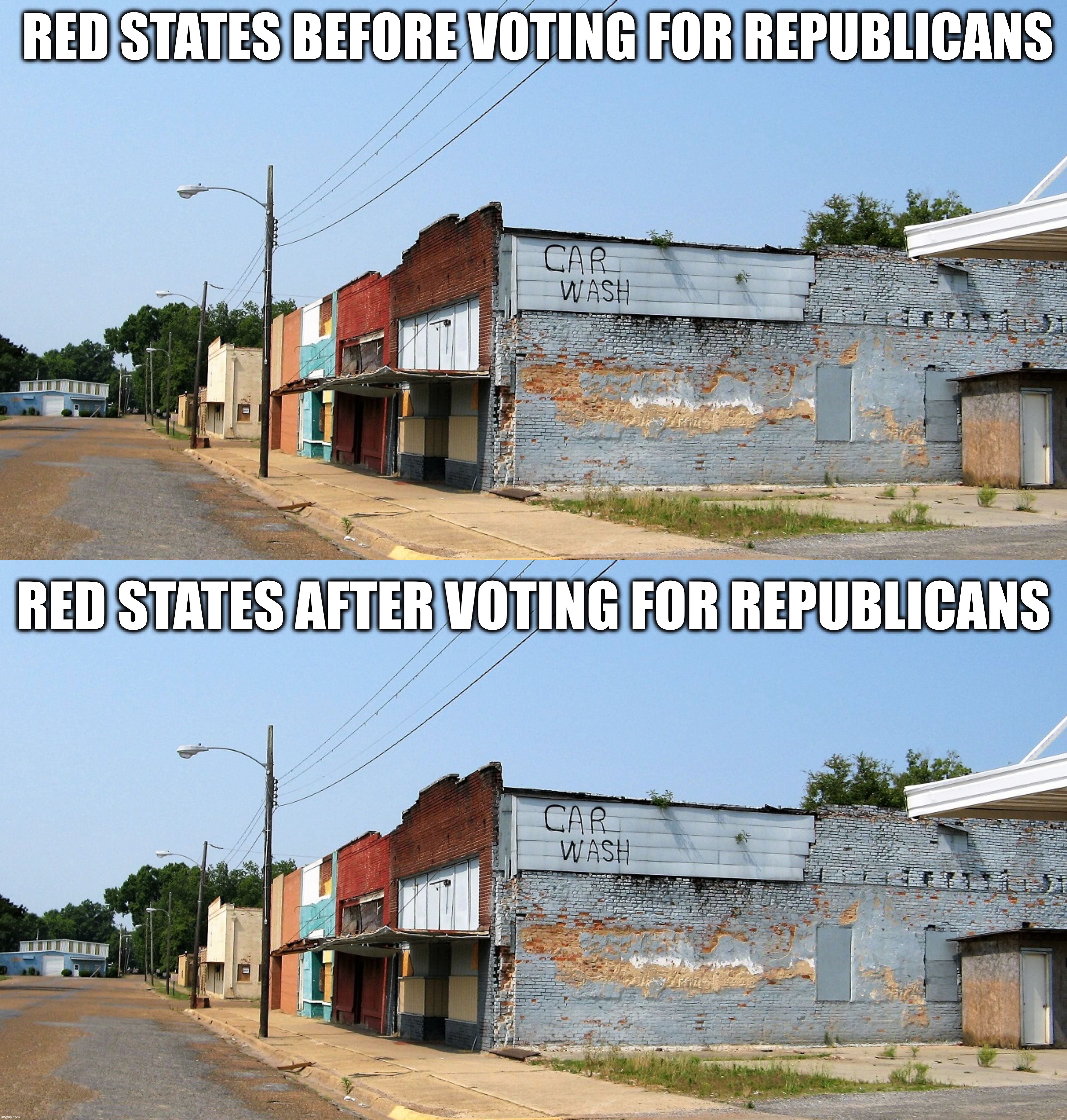 Red states before voting for republicans; Red states after voting for republicans | made w/ Imgflip meme maker