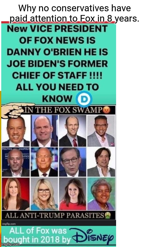Why no conservatives have paid attention to Fox in 8 years. | image tagged in blank white template,memes,drake hotline bling | made w/ Imgflip meme maker