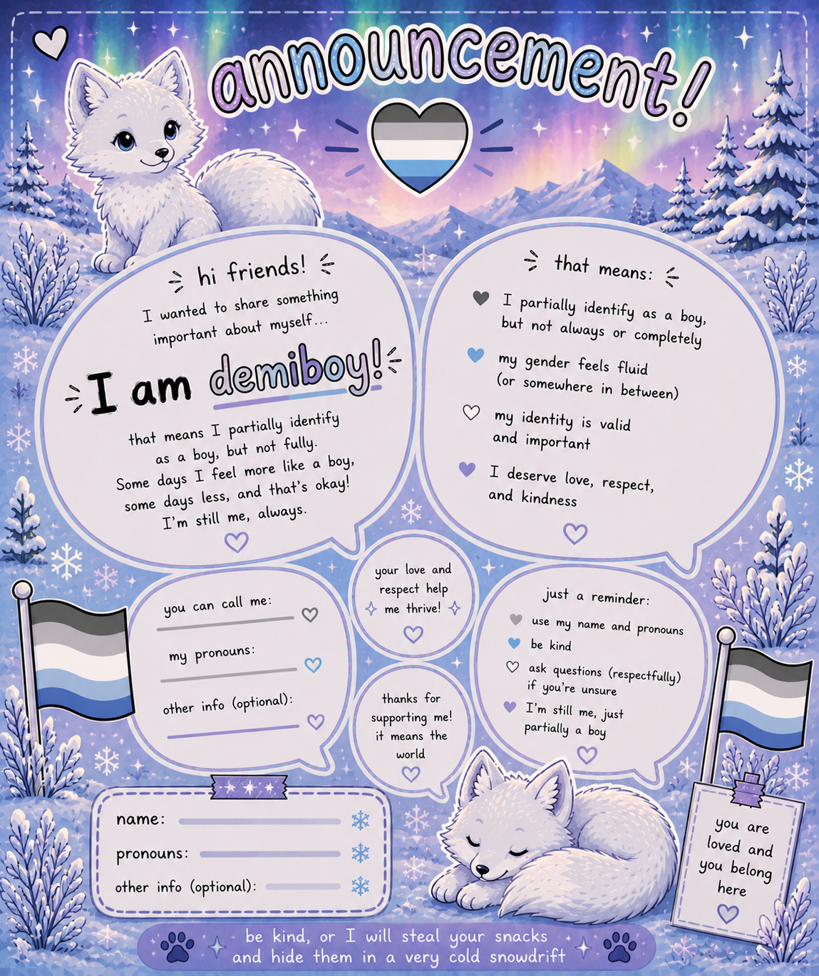 Demiboy arctic fox temp Blank Meme Template