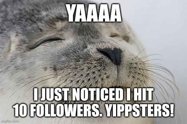Satisfied Seal | Yaaaa; I just NOTICED i hit 10 followers. Yippsters! | image tagged in memes,satisfied seal | made w/ Imgflip meme maker