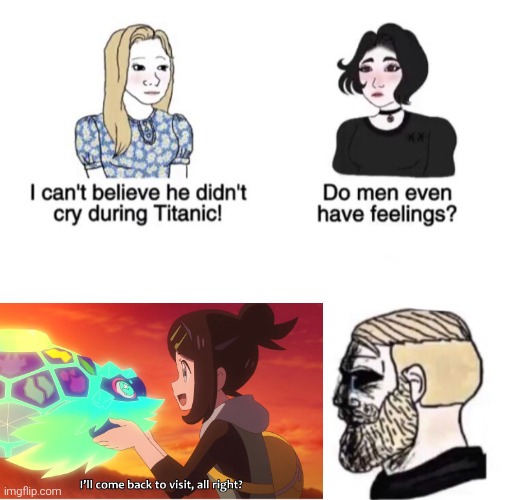 Let's hope the Writers didn't forget to add our little adorable turtle by any new episodes. | image tagged in chad crying,pokemon | made w/ Imgflip meme maker