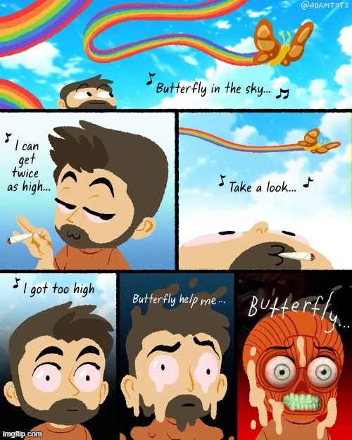 image tagged in reading rainbow,there i ruined it,weeding rainbow,butterfly,face,melting | made w/ Imgflip meme maker