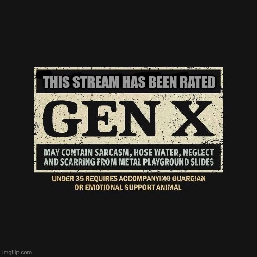 Welcome, Gen X-ers! | This stream has been rated | image tagged in gen x,60's,70's,80's,greatest,generation | made w/ Imgflip meme maker