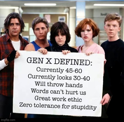 Technically 46-61 now.  Man, we're getting old! | image tagged in gen x,60's,70's,80's,definition,pretty much | made w/ Imgflip meme maker
