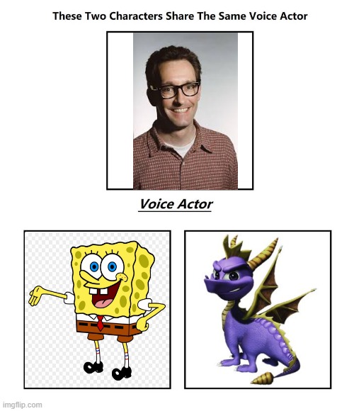 Tom Kenny | image tagged in same voice actor,tom kenny,spyro,spongebob squarepants,nickelodeon,activision | made w/ Imgflip meme maker