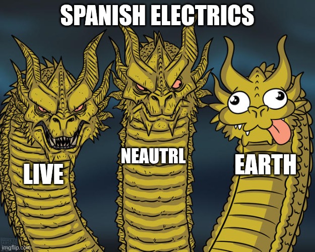 Three-headed Dragon | Spanish electrics; Neautrl; Earth; Live | image tagged in three-headed dragon | made w/ Imgflip meme maker