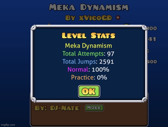 first demon completed under 100 attempts (although it was a remake of Electrodynamix, is that cheating?) | image tagged in img_1747 jpeg | made w/ Imgflip meme maker