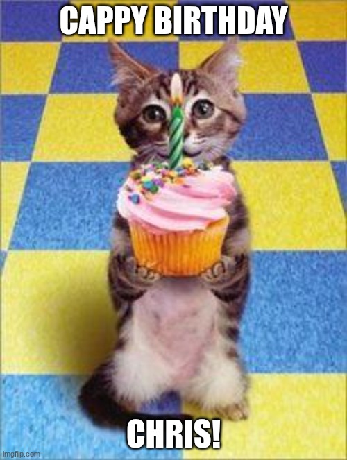 For my freind | cappy birthday; Chris! | image tagged in happy birthday cat,yay kitty,happy birthday | made w/ Imgflip meme maker