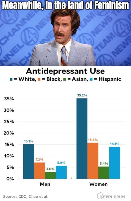 Meanwhile, in the land of Feminism | image tagged in anchorman news,feminism,women | made w/ Imgflip meme maker