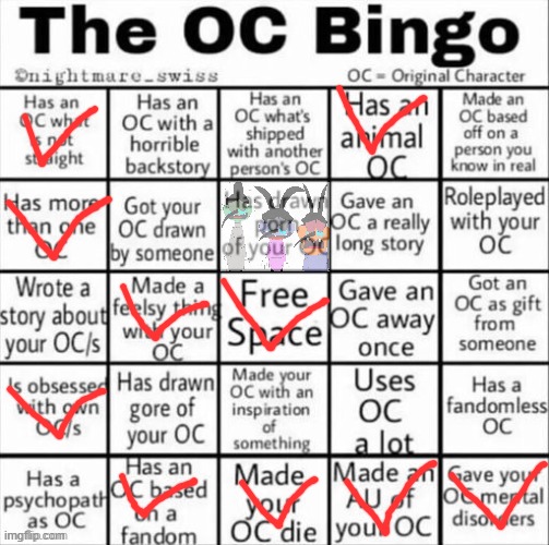 The OC bingo | image tagged in the oc bingo,remix | made w/ Imgflip meme maker