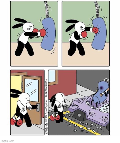 Buni Comics | image tagged in comics,buni comics,gym,punching bag,vandalism,revenge | made w/ Imgflip meme maker