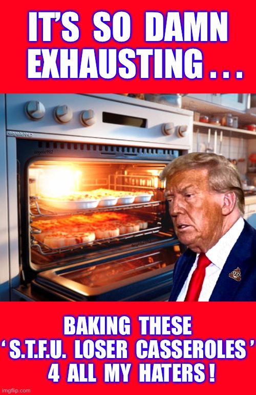 I Had No Idea That TRUMP KNEW His Way Around A Kitchen !!!  ❤️ ? ? | It’s  so  damn
   Exhausting . . . Baking  these
‘ S.t.f.u.  Loser  Casseroles ’
  4  all  my  haters ! | image tagged in trump,badass,chef,smells,delicious | made w/ Imgflip meme maker