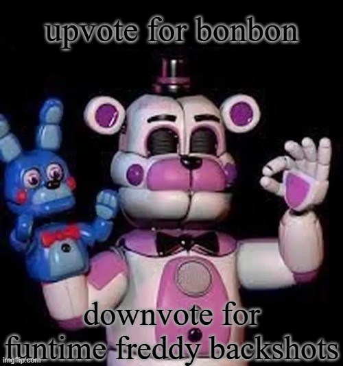 im upvoting bruh | upvote for bonbon; downvote for funtime freddy backshots | image tagged in satisfied funtime freddy,memes,funny | made w/ Imgflip meme maker