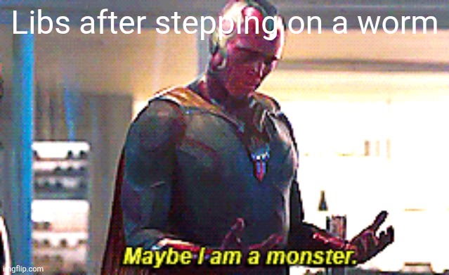 Maybe I am a monster | Libs after stepping on a worm | image tagged in maybe i am a monster | made w/ Imgflip meme maker
