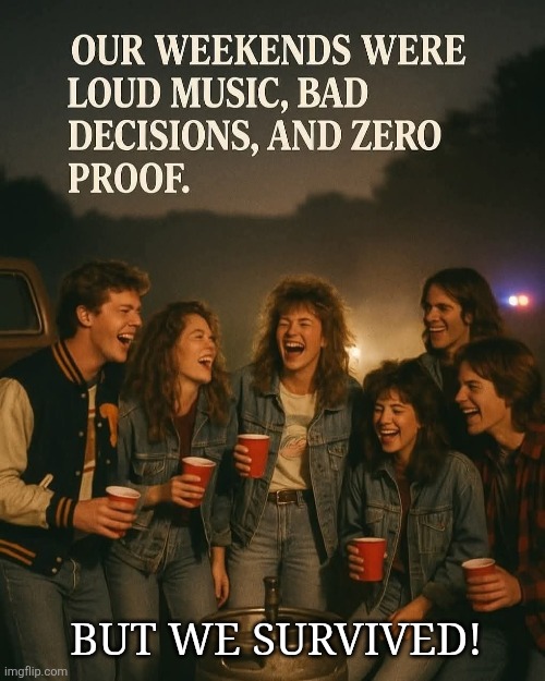 Good times | But we survived! | image tagged in gen x,partying,youth,80's,good times | made w/ Imgflip meme maker