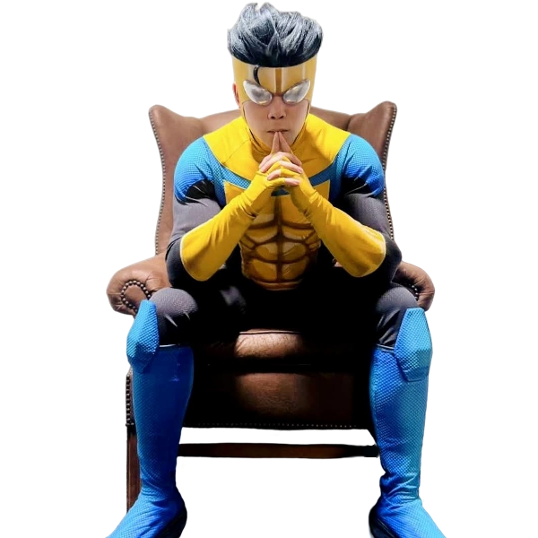 Live Action Invincible sitting on Thinking Chair Blank Meme Template