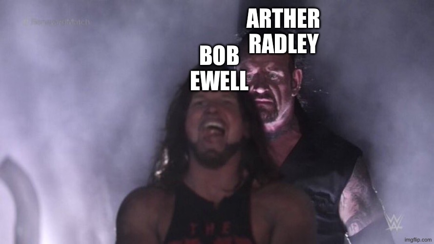 Another meme for tkam | arther radley; Bob Ewell | image tagged in aj styles undertaker,to kill a mockingbird | made w/ Imgflip meme maker