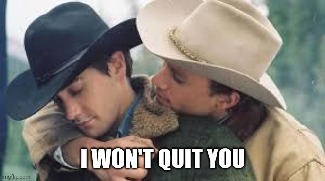 I won't quit you | image tagged in brokeback mountain | made w/ Imgflip meme maker