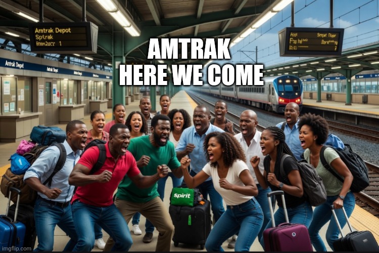 Spirit airlines | Amtrak 
Here we come | image tagged in screenshot_20260504-122245 png | made w/ Imgflip meme maker