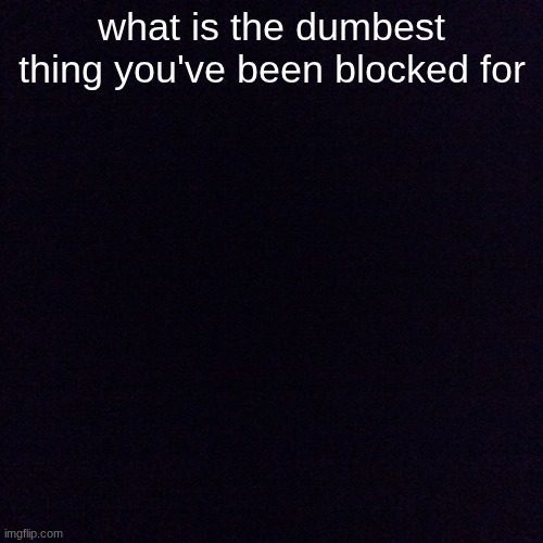 Black screen  | what is the dumbest thing you've been blocked for | image tagged in black screen | made w/ Imgflip meme maker