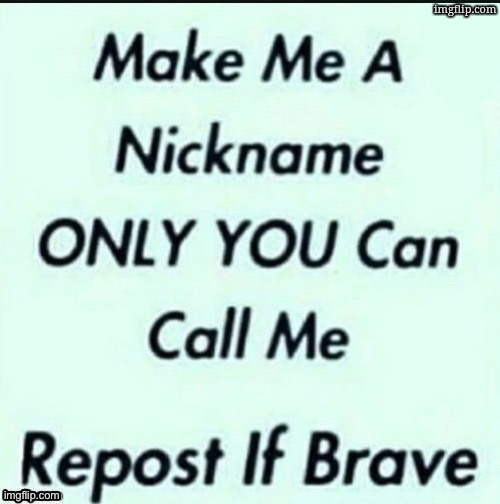 Nickname repost if brave | image tagged in nickname repost if brave | made w/ Imgflip meme maker