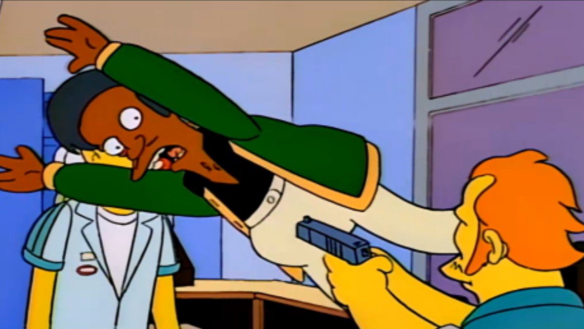 Apu jumping in front of shooter Blank Meme Template