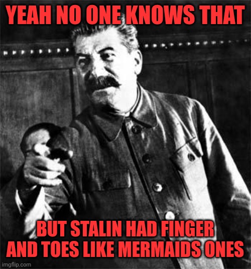 Stalin | Yeah no one knows that; But Stalin had finger and toes like mermaids ones | image tagged in stalin | made w/ Imgflip meme maker