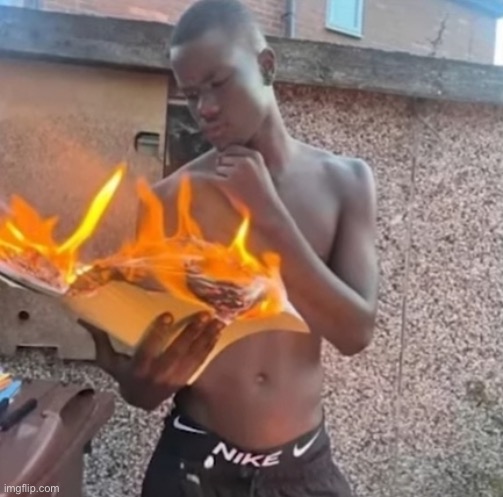 Guy reading burning book | image tagged in guy reading burning book | made w/ Imgflip meme maker