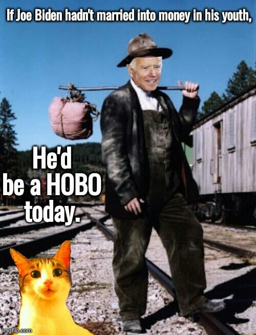 Libs voted for a guy who'd be a hobo had he not married into money | image tagged in geritol joe hobo,married,money | made w/ Imgflip meme maker