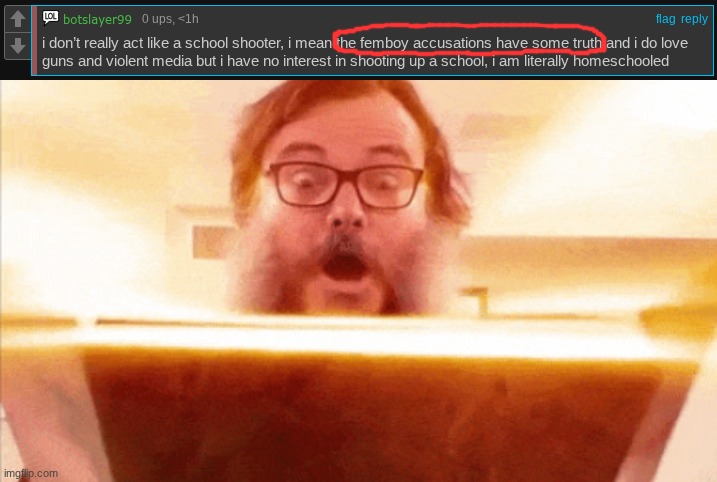 Is he finally coming out of the closet | image tagged in botslayer,is,a,femboy | made w/ Imgflip meme maker