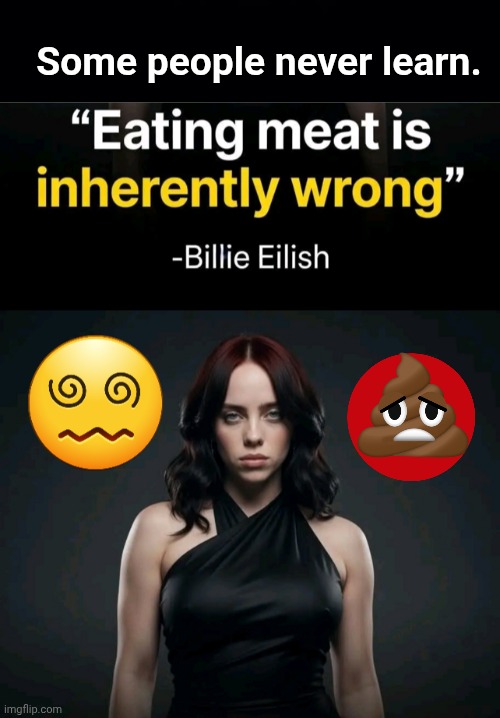 Some people never learn | Some people never learn. | image tagged in black background,billie eilish,stupid liberals | made w/ Imgflip meme maker